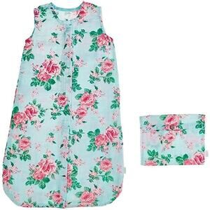 Mud Pie Garden Rose Muslin Sleep Sack 0-6 Months NEW Blue Pink Zip Up Swaddle